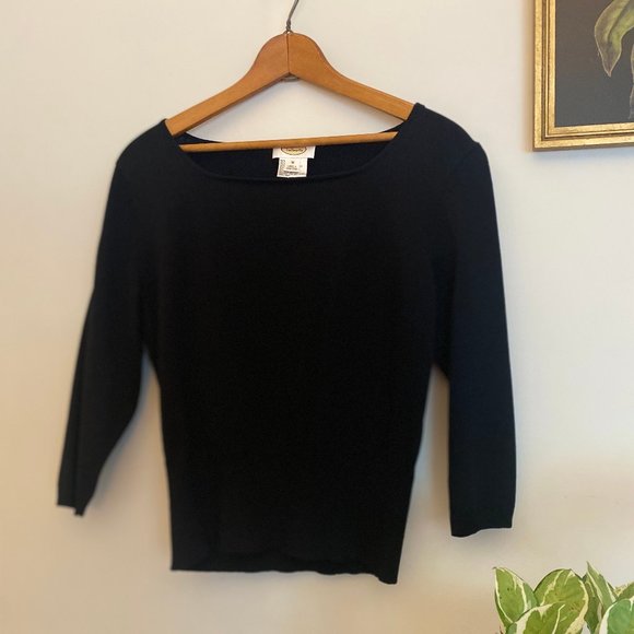 Talbots Knit Black Square Neck 3/4 Sleeve Top - Picture 1 of 4